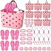 Pickmesh 8 Sets Spa Party Supplies Sleepover party with Pink Basket Heart Mirror Headband Satin Hair Scrunchies Hair Brush Loofah Disposable Slipper for Birthday Gift - Image 3