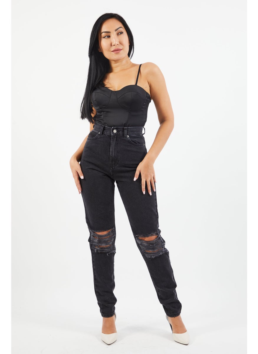 Dr Denim Women Regular Fit Washed Ripped Non Stretchable Jeans, Black  - Image 3