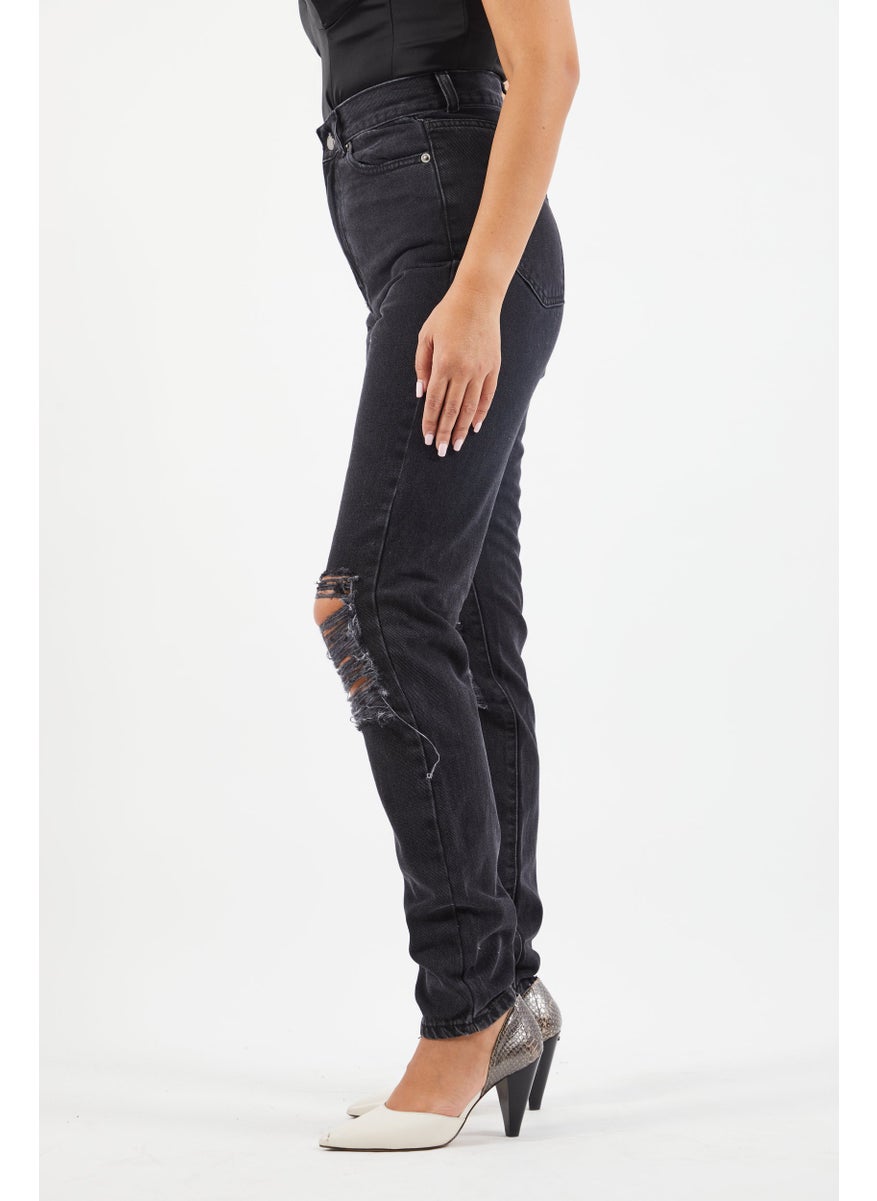 Dr Denim Women Regular Fit Washed Ripped Non Stretchable Jeans, Black  - Image 4