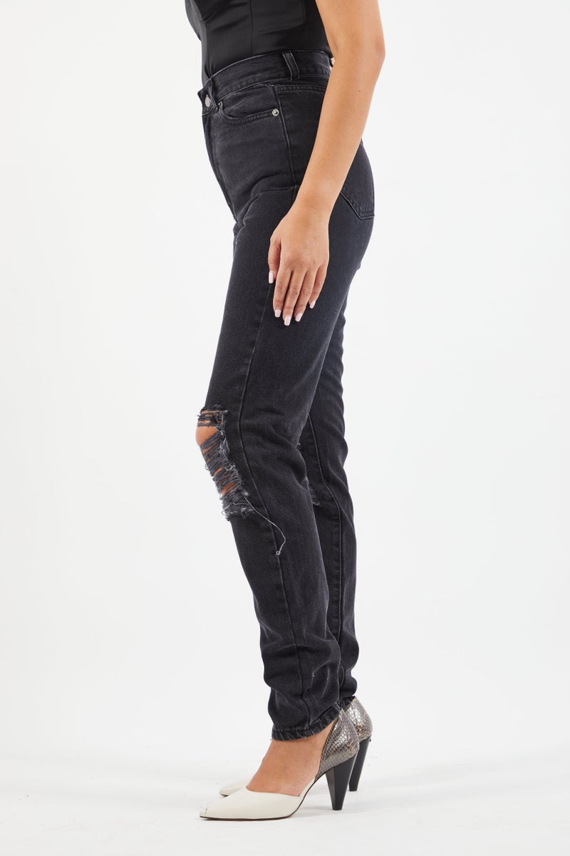 Dr Denim Women Regular Fit Washed Ripped Non Stretchable Jeans, Black - Image 4