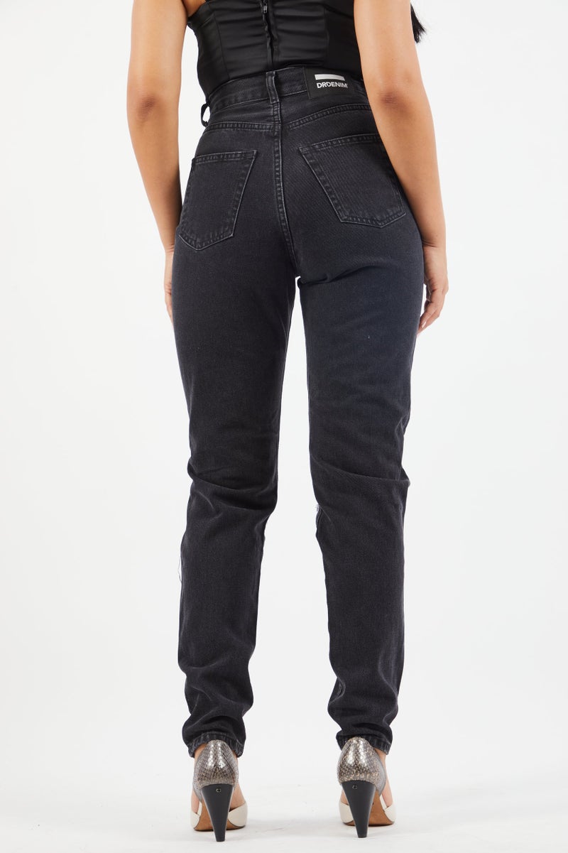 Dr Denim Women Regular Fit Washed Ripped Non Stretchable Jeans, Black - Image 2