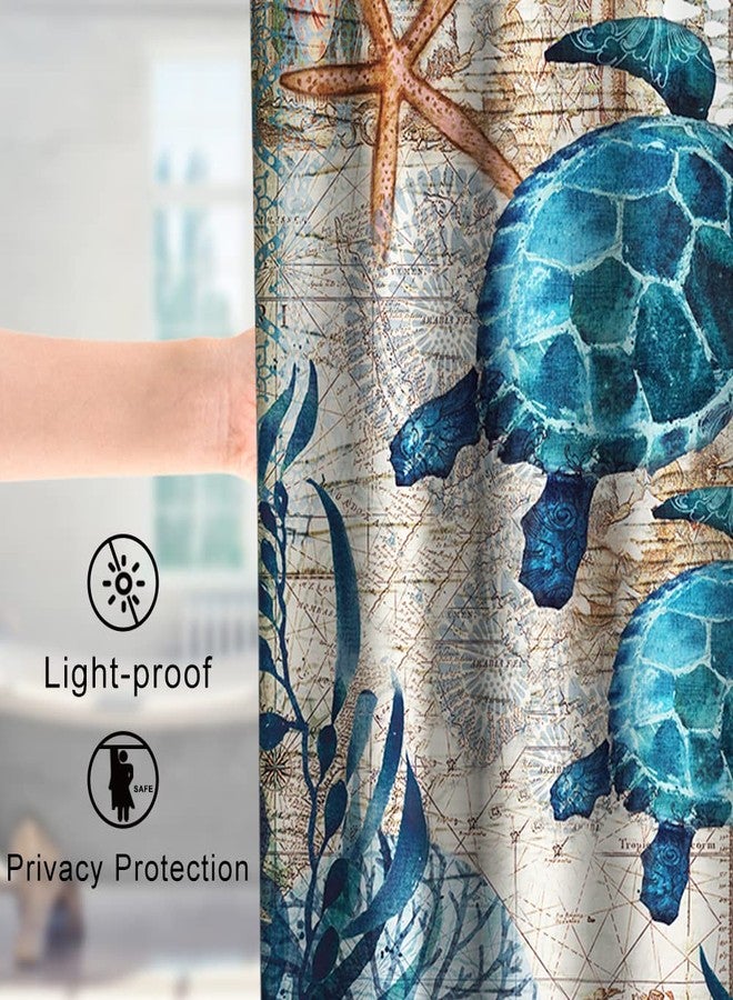 Final Friday Nautical Green Sea Turtles Beach Theme Fabric Shower Curtain Sets Bathroom Blue Ocean Decor with Grommets and Hooks - 72 x 72 Inch Teal - Image 3