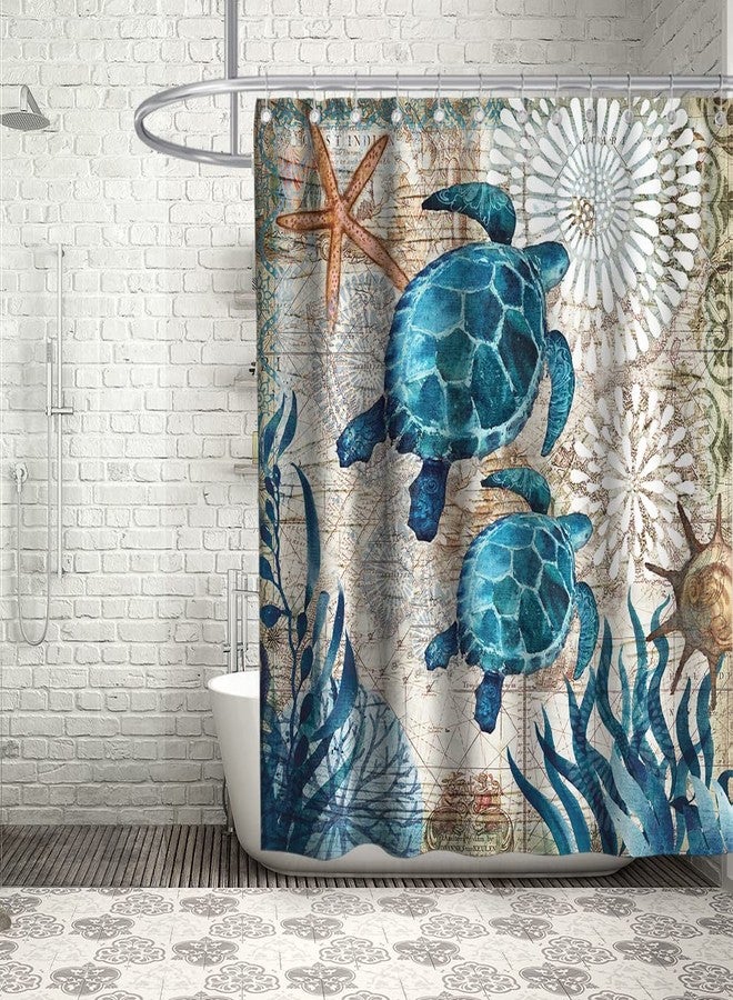 Final Friday Nautical Green Sea Turtles Beach Theme Fabric Shower Curtain Sets Bathroom Blue Ocean Decor with Grommets and Hooks - 72 x 72 Inch Teal - Image 2