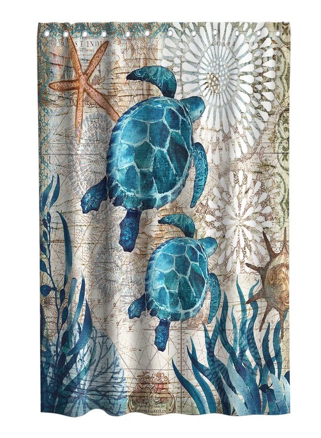 Final Friday Nautical Green Sea Turtles Beach Theme Fabric Shower Curtain Sets Bathroom Blue Ocean Decor with Grommets and Hooks - 72 x 72 Inch Teal - Image 1