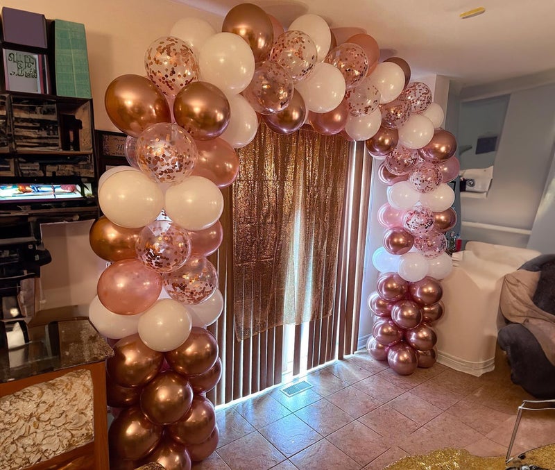ADOINBY Rose Gold Balloons Arch Kit, 140Pcs Metallic Rose Gold White Balloon 18 12 10 5 Inch Different Size Balloons Garland Kit for Birthday Party Bridal Shower Wedding Girls Engagement Decorations - Image 4