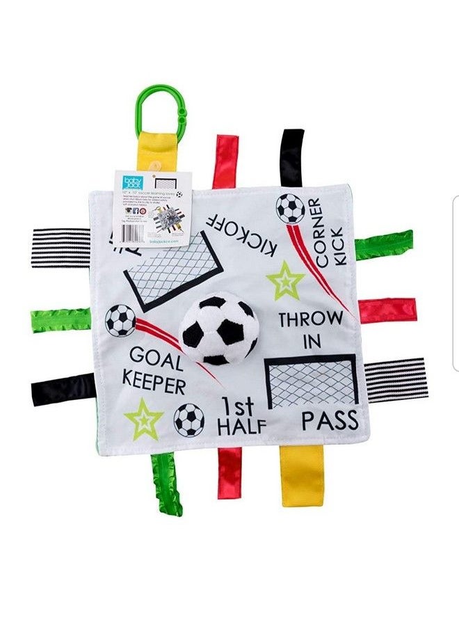 The Learning Lovey Baby Jack & Co 10X10” Soccer Sports Lovey Sensory Plush Blanket Tag Toy For Babies Baby Stroller Toys Learn Shapes Letters & Colors Mvp Baby Ball Toy & Baby Sports Gift W/Stroller Clip  - Image 2