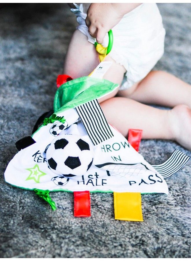 The Learning Lovey Baby Jack & Co 10X10” Soccer Sports Lovey Sensory Plush Blanket Tag Toy For Babies Baby Stroller Toys Learn Shapes Letters & Colors Mvp Baby Ball Toy & Baby Sports Gift W/Stroller Clip  - Image 5