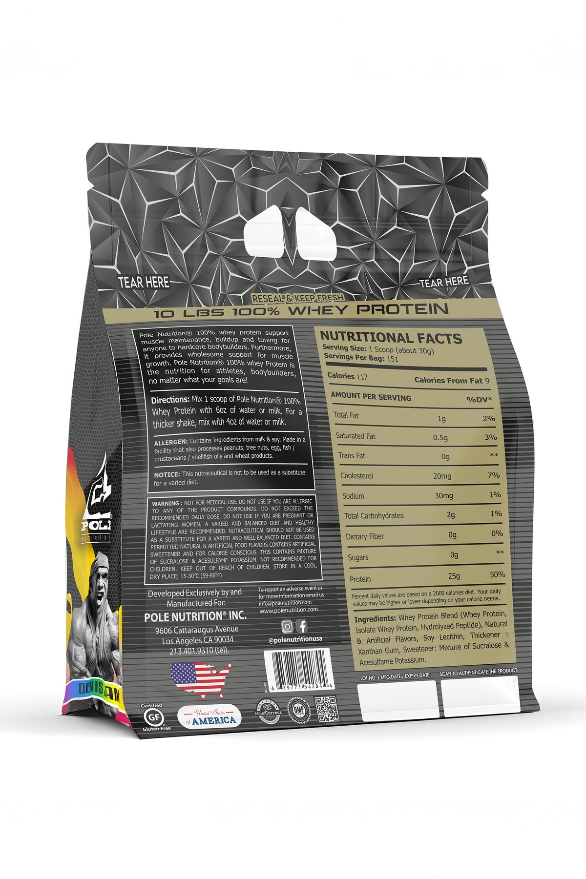 Pole Nutrition 100% Whey Protein with Zero Sugar Rainbow Ice Cream 10lbs