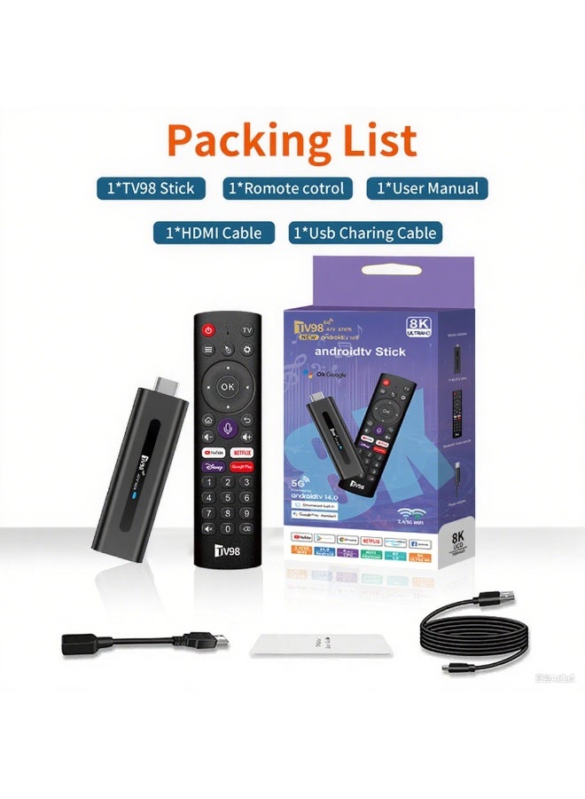 TV98 8K TV Stick 2+16GB Ultra HD Streaming Player with Android TV System Built-in Google Assistant Voice Remote  - Image 1