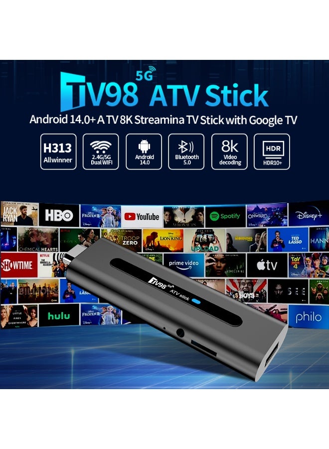 تلفزيون TV98 ATV Android 14 Smart TV Stick 8K 2.4G 5G مزدوج واي فاي بلوتوث 5.0 صندوق الإعداد HDR10 صندوق التحكم عن بعد بالصوت Globe H313 Media Player 2GB + 16GB - Image 5