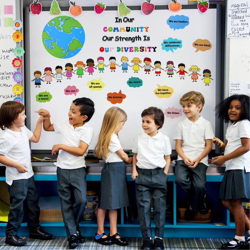 Eersida 31 Pcs Bulletin Board Decoration Set Classroom Decorations Diverse Children Borders Cutouts for Party School Student Teacher (Our Strength is Our Diversity) - Image 5