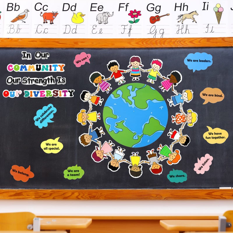 Eersida 31 Pcs Bulletin Board Decoration Set Classroom Decorations Diverse Children Borders Cutouts for Party School Student Teacher (Our Strength is Our Diversity) - Image 2