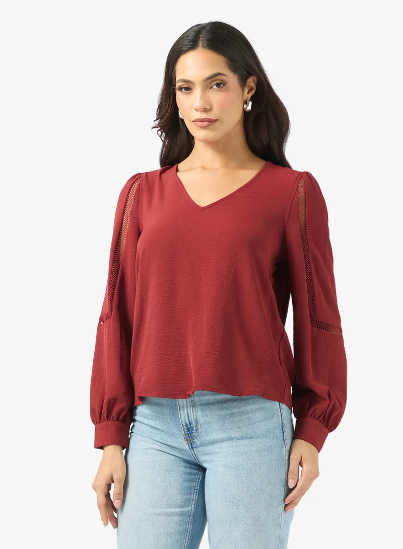 V-Neck Long Sleeve Top