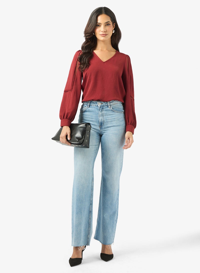 فيرو مودا بلوزة بأكمام طويلة وياقة على شكل حرف - Image 4