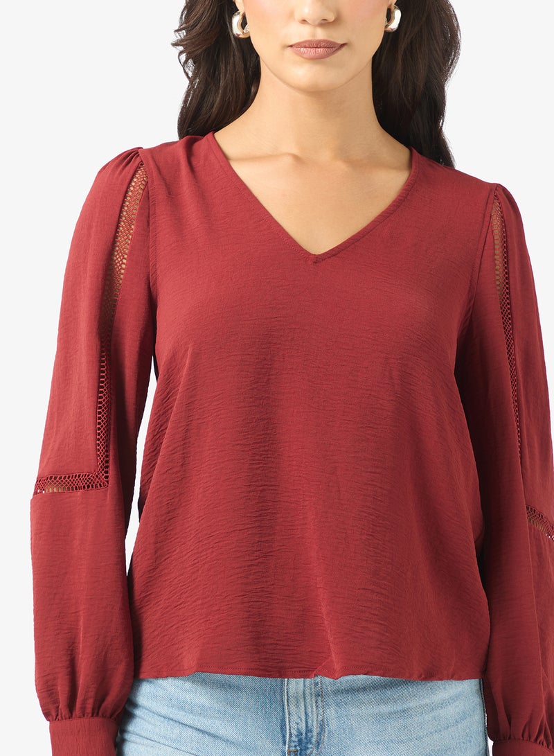 فيرو مودا بلوزة بأكمام طويلة وياقة على شكل حرف - Image 3