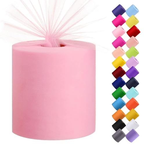 ICOSHOW Tulle Fabric Roll, 6” by 200 Yards (600FT) Tulle Organza Fabric Spool for DIY Tutu Skirt Baby Shower Decor Wedding Backdrop Crafts Birthday Party Supplies (Pink) - Image 1