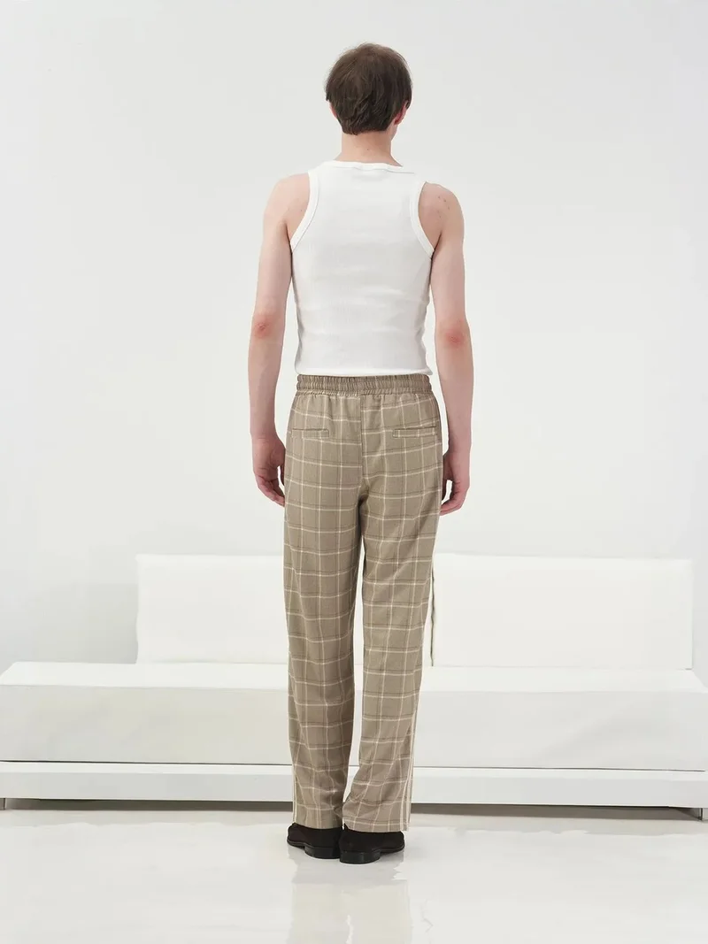 Giesto GIESTO Plaid Straight Leg Pants with Elastic Waist