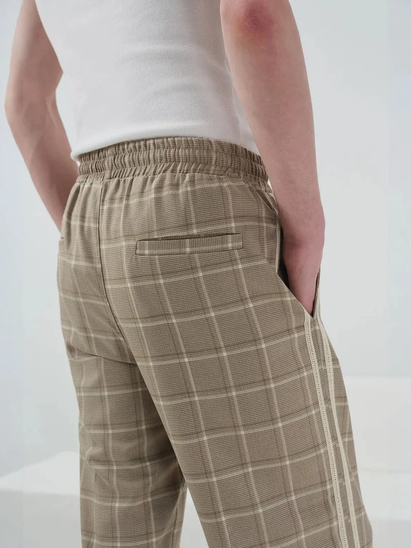 Giesto Beige Natural GIESTO Plaid Straight Leg Pants with Elastic Waist for Men | Best Price UAE