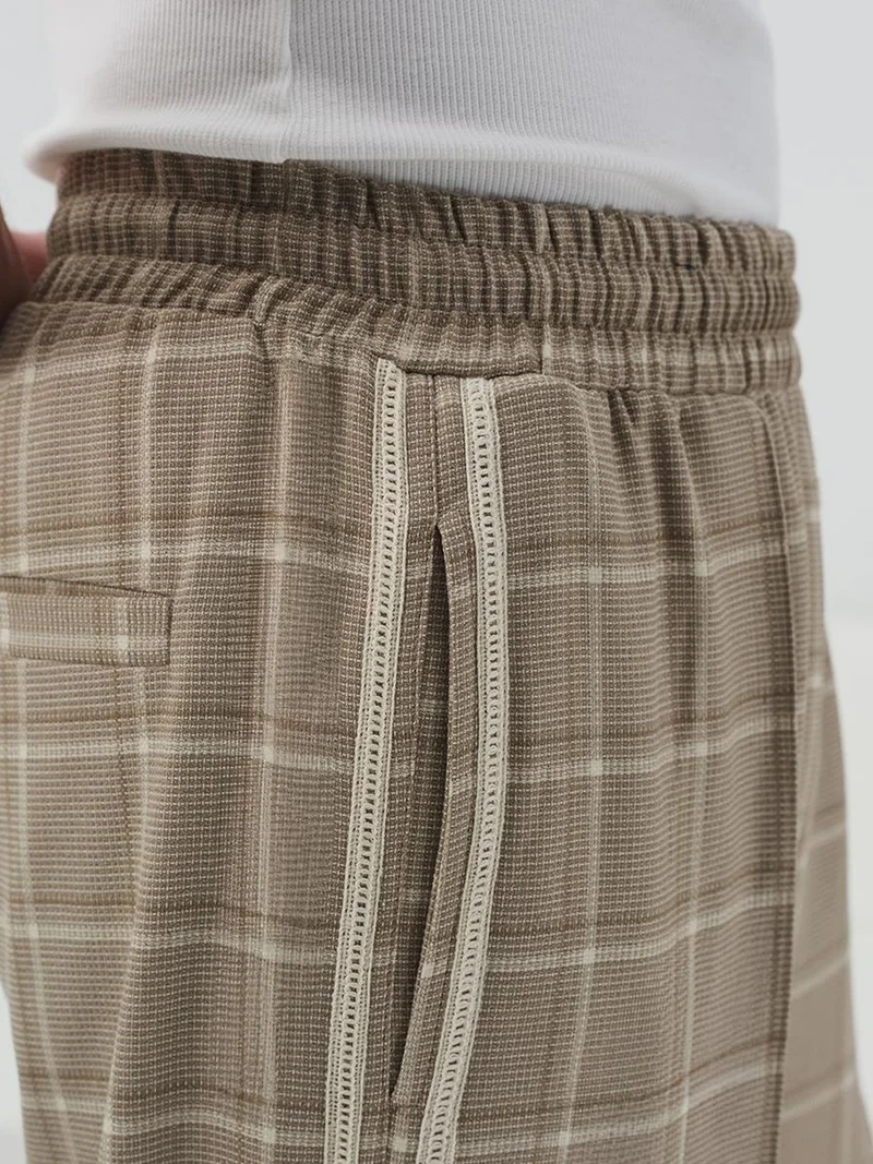 Giesto Beige Natural GIESTO Plaid Straight Leg Pants with Elastic Waist for Men | Best Price UAE