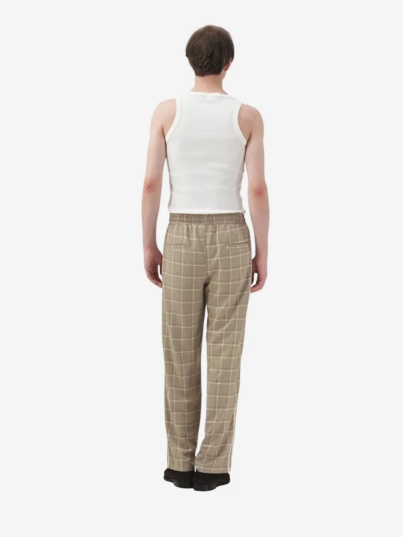 Giesto Beige Natural GIESTO Plaid Straight Leg Pants with Elastic Waist for Men | Best Price UAE