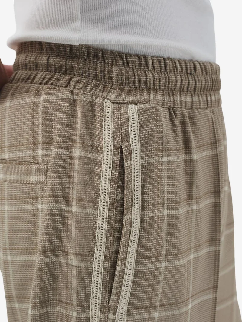 Giesto Beige Natural GIESTO Plaid Straight Leg Pants with Elastic Waist for Men | Best Price UAE