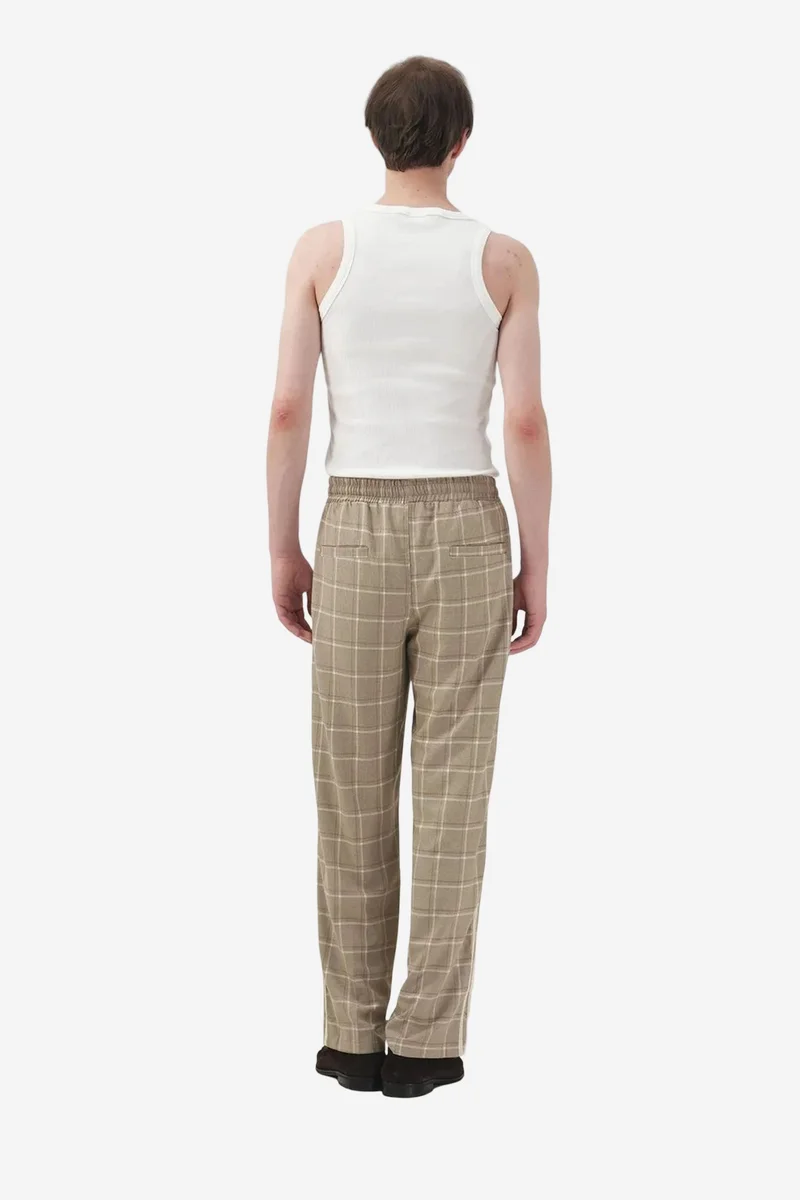 Giesto Beige Natural GIESTO Plaid Straight Leg Pants with Elastic Waist for Men | Best Price UAE