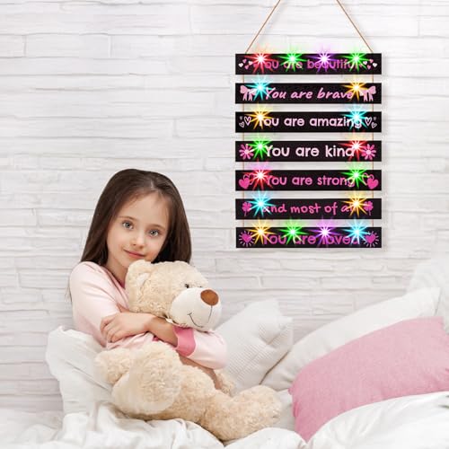 FIOBEE Girls Room Décor for Teen Girls Boys with LED Light Wall Decor for Bedroom Motivational Inspirational Wall Art Room Decoration for Kids Studyroom, 8 Kinds of Lights, Multi-Color - Image 2