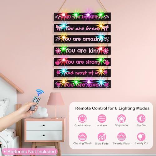 FIOBEE Girls Room Décor for Teen Girls Boys with LED Light Wall Decor for Bedroom Motivational Inspirational Wall Art Room Decoration for Kids Studyroom, 8 Kinds of Lights, Multi-Color - Image 4