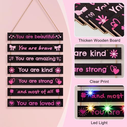 FIOBEE Girls Room Décor for Teen Girls Boys with LED Light Wall Decor for Bedroom Motivational Inspirational Wall Art Room Decoration for Kids Studyroom, 8 Kinds of Lights, Multi-Color - Image 5