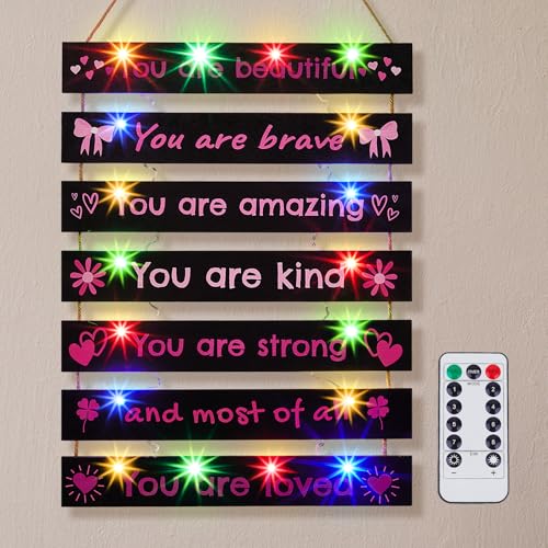 FIOBEE Girls Room Décor for Teen Girls Boys with LED Light Wall Decor for Bedroom Motivational Inspirational Wall Art Room Decoration for Kids Studyroom, 8 Kinds of Lights, Multi-Color - Image 1