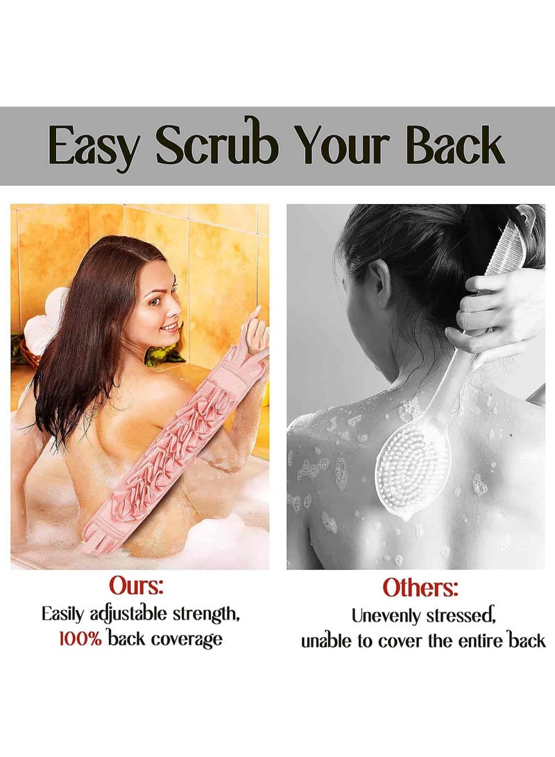 ميتوي 2 قطعة حمام تنقية مجموعة ، مزدوجة الوجهين ميت و اضافية طويلة التقشير منشفة ، تدليك فرك مقشر و حمام اللوف الإسفنج (الوردي) - Image 4