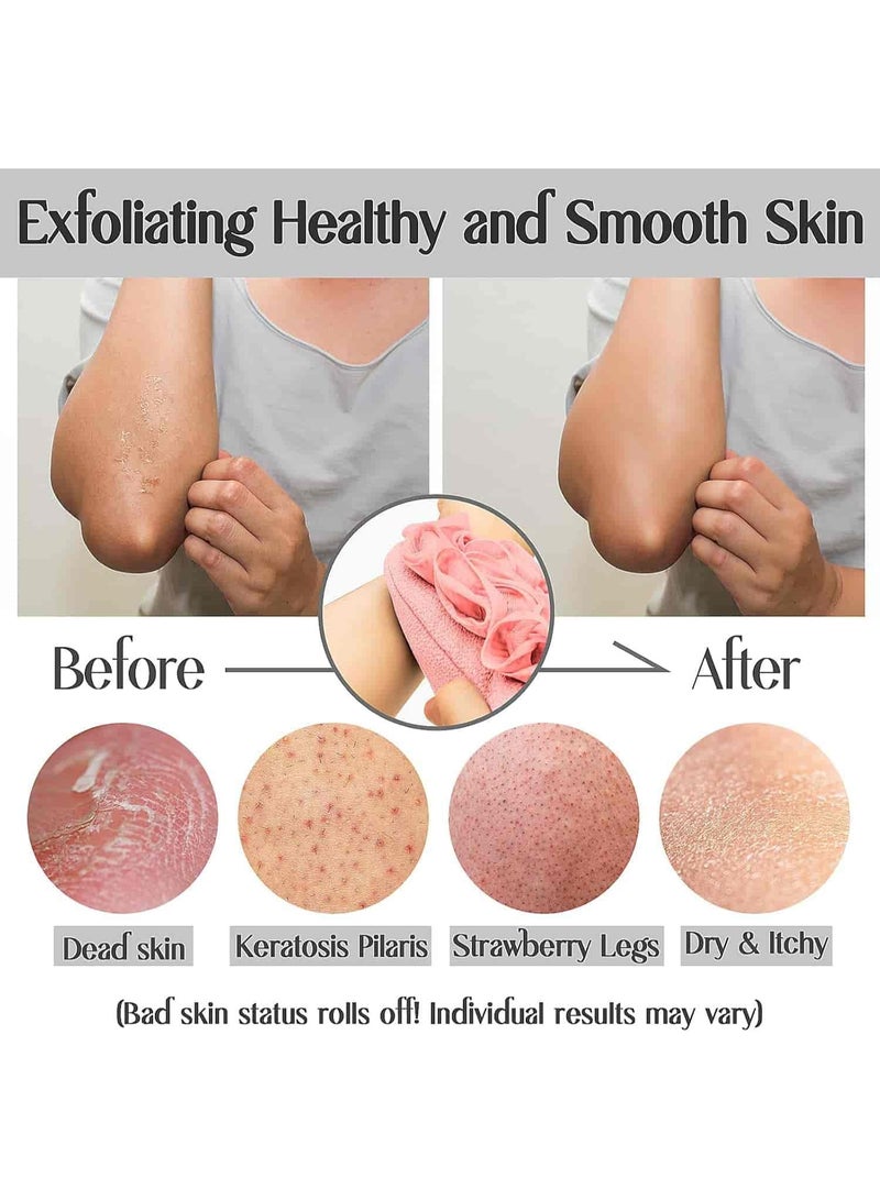 ميتوي 2 قطعة حمام تنقية مجموعة ، مزدوجة الوجهين ميت و اضافية طويلة التقشير منشفة ، تدليك فرك مقشر و حمام اللوف الإسفنج (الوردي) - Image 5