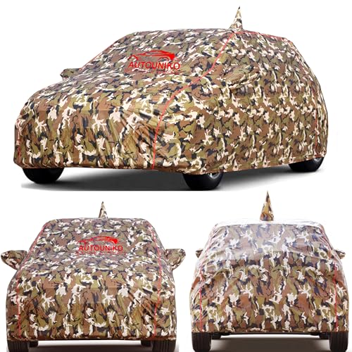 AUTOUNIKO Waterproof Car Body Cover for Hyundai Elite i20 with Mirror and Antenna Pocket and Soft Cotton Lining (Full Bottom Elastic Triple Stitched) (Jungle Print with Red Piping) - Image 3