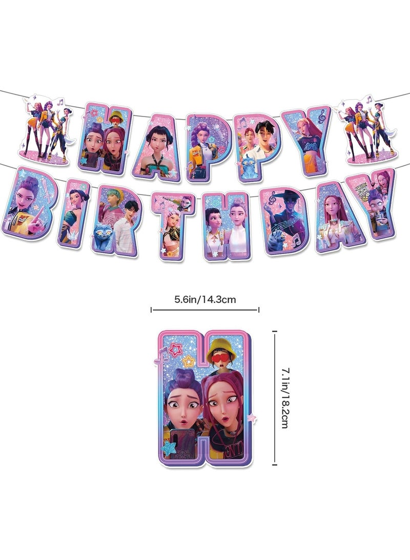 general Birthday Decorations Kpop Demon Hunter Happy Birthday Banner Supplies Letter Balloons Pink Girls For School Classroom Decorations, Fan Meetings, Birthday Parties, etc. - Image 2