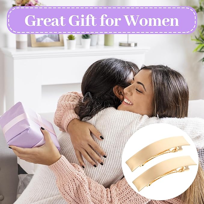 2Pcs French Gold Hair Clips Metal Hair Barrettes for Women Minimalist Square Hair Pins NonSlip Ponytail Holder Hair Clip for Thin Thick Fine Hair Wedding Accessories for Women Girls Gold