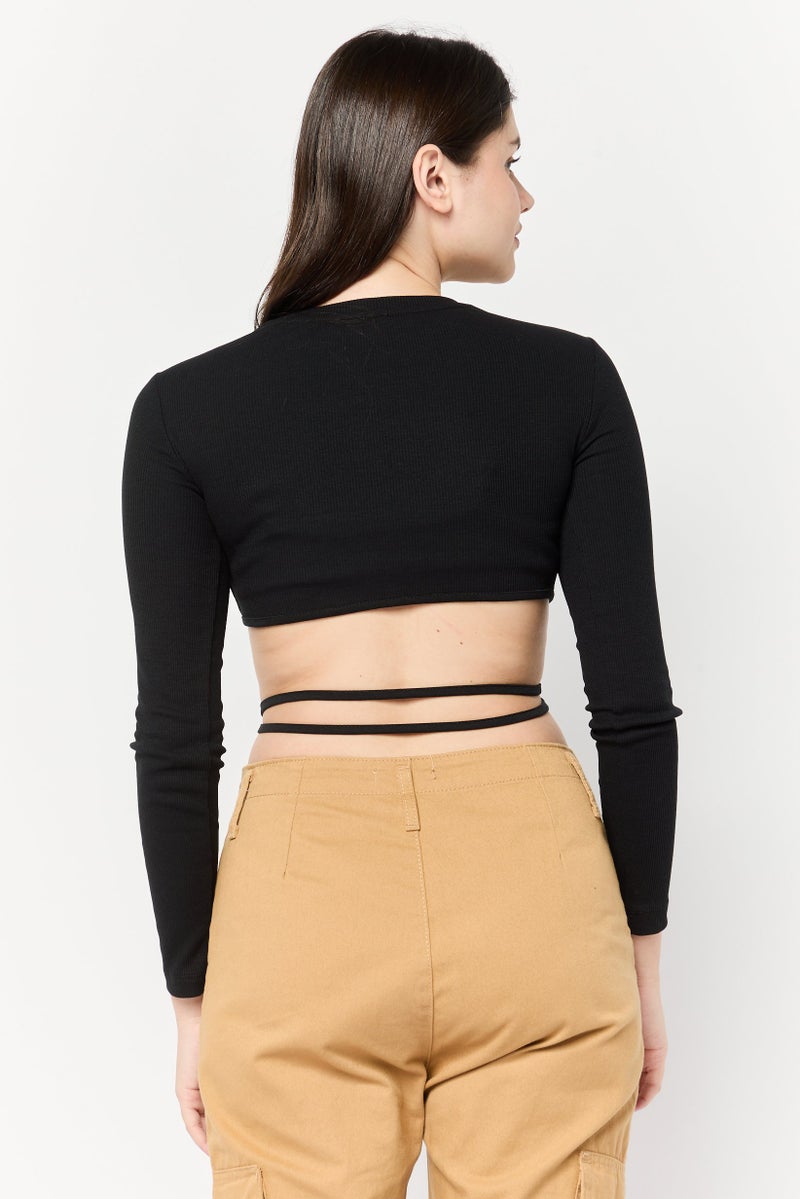 DeFacto Women Crew Neck Long Sleeve Graphic Print Top, Black - Image 4