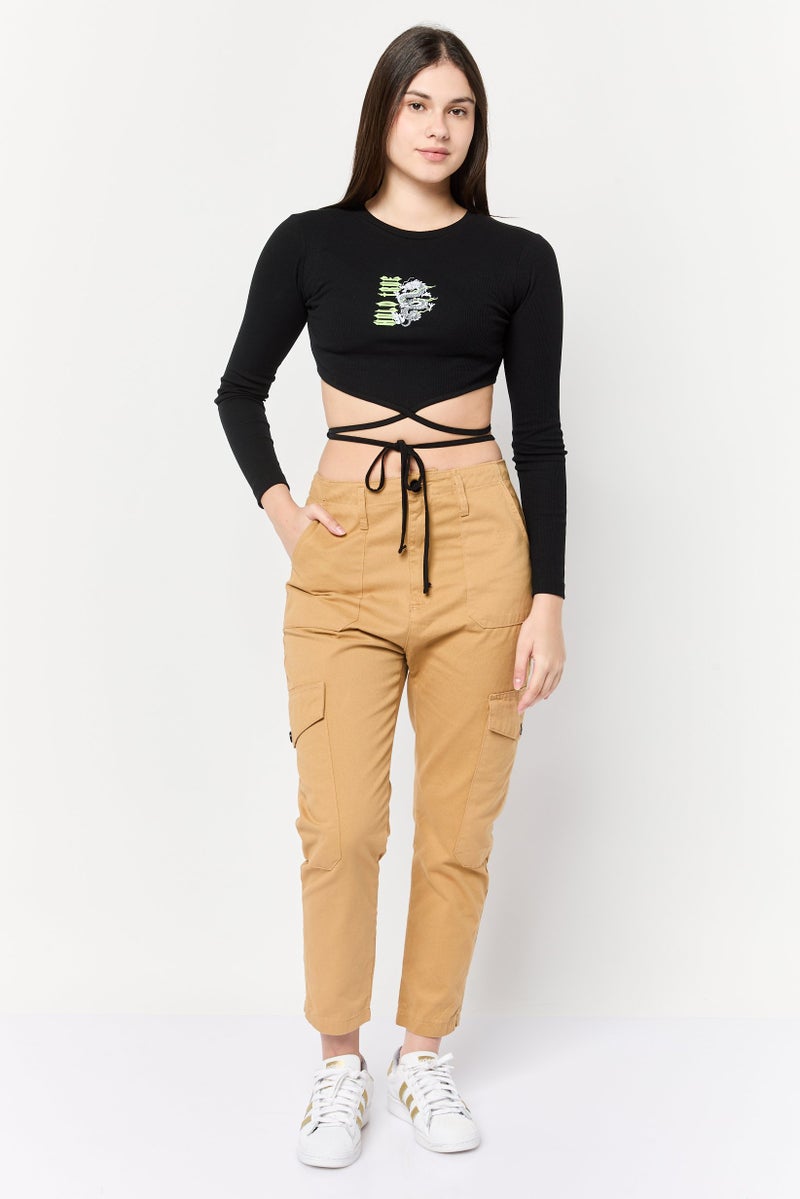 DeFacto Women Crew Neck Long Sleeve Graphic Print Top, Black - Image 2