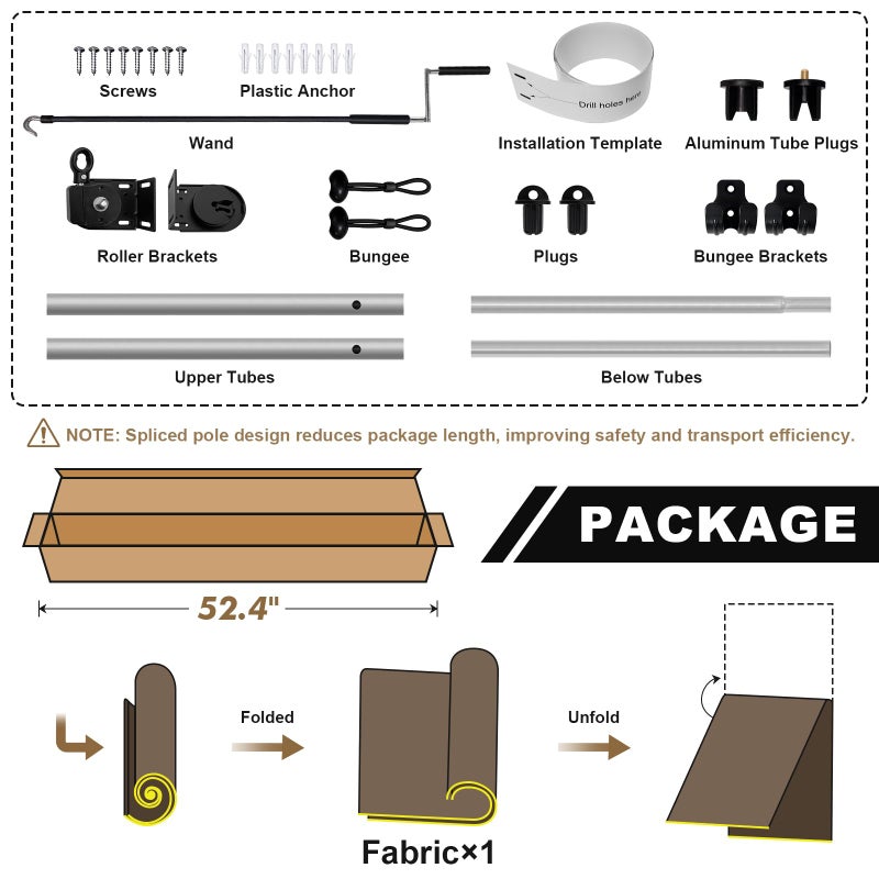 Artpuch Outdoor Roller Shade 8' W x 6' H, Gray Exterior Cordless Patio Shades Roll Up Blinds with Spliced Pole Design, (2 Poles, One-Piece Fabric) - Image 4