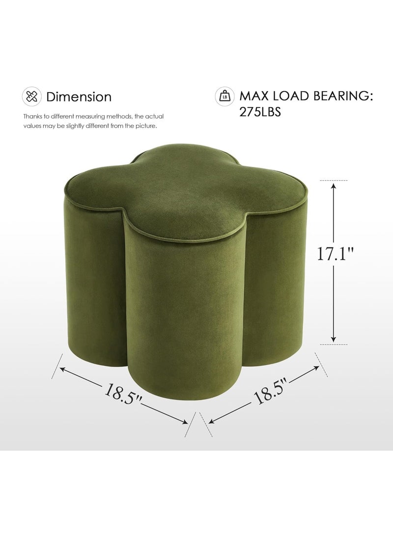 Flower Pouf Ottomans Foot Rest Set of 2, Velvet Fabric Poofy Ottomans Footstool for Sofa Couch, Modern Living Room Stool Seats for Hallway, Cute Square Vanity Stools for Bedroom Dorm, Green - Image 2