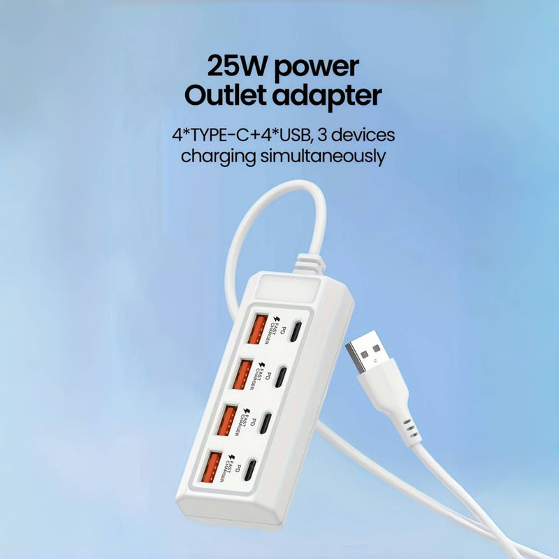 White 8 In 1 25w Fast Charging Wall Hub With 4a And 4c Pd Ports Supports Simultaneous Charging For Tablets And Laptops Compact And Stable Design For Office Use - Image 3