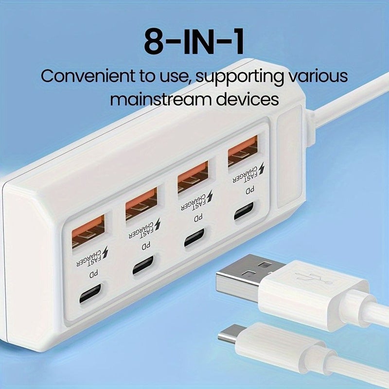 White 8 In 1 25w Fast Charging Wall Hub With 4a And 4c Pd Ports Supports Simultaneous Charging For Tablets And Laptops Compact And Stable Design For Office Use - Image 2