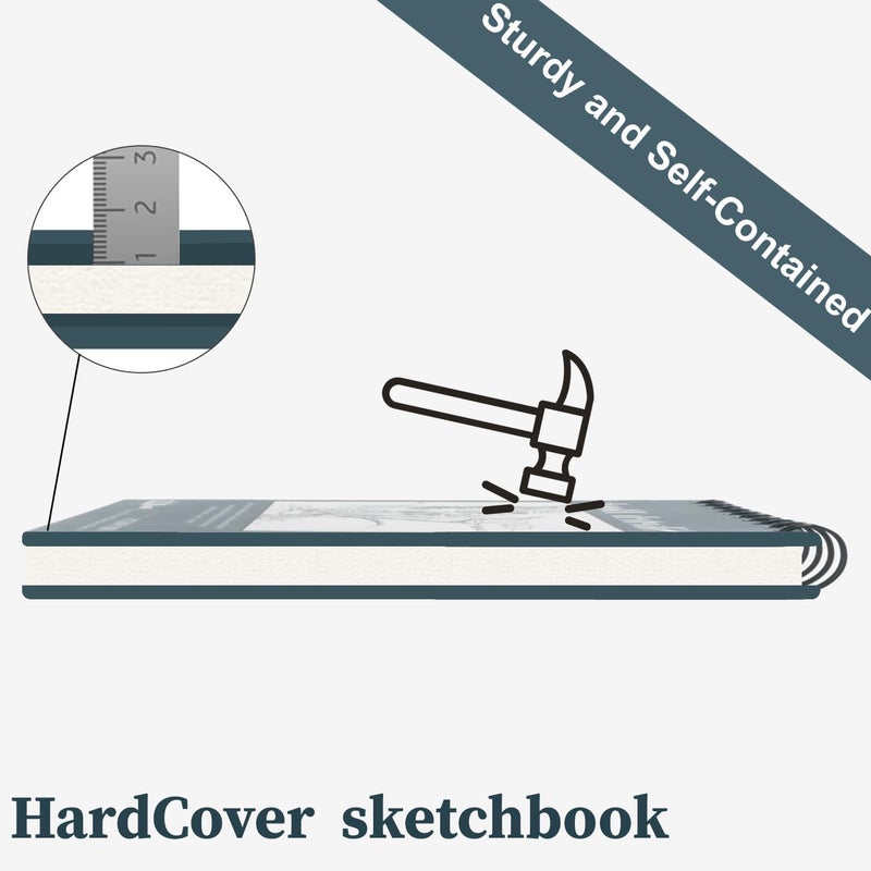 Fuxi Small Sketchbook 5.5" x 8.5" - 2 Pack Top Spiral Mini Sketch Pad, Small Sketch Book Hard Cover, 100 Sheets Each 68lb/100gsm - Mini Drawing Paper for Kids, Portable Drawing Pad for Beginners & Artists. - Image 4