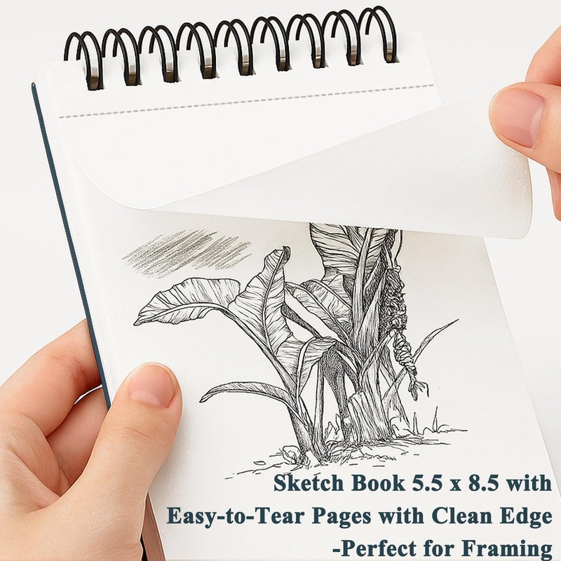 Fuxi Small Sketchbook 5.5" x 8.5" - 2 Pack Top Spiral Mini Sketch Pad, Small Sketch Book Hard Cover, 100 Sheets Each 68lb/100gsm - Mini Drawing Paper for Kids, Portable Drawing Pad for Beginners & Artists. - Image 5