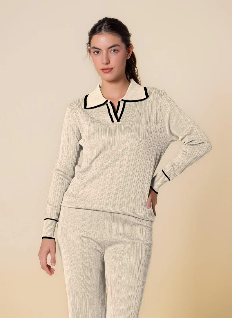 SHAPES DETAILED POLO SWEATER SET