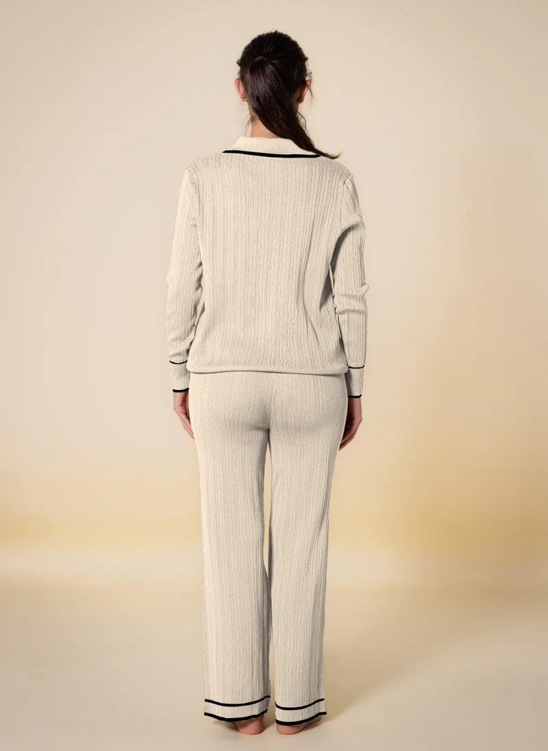 Shapes Light Beige DETAILED POLO SWEATER SET for Women | Best Price UAE