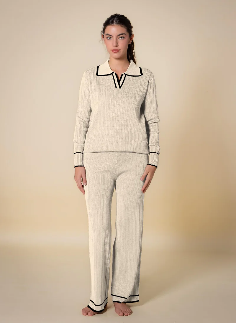 SHAPES DETAILED POLO SWEATER SET