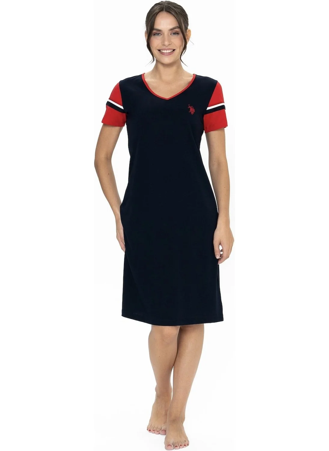 U.S. Polo Assn. 20009 Women's Short Sleeve V-Neck Casual Home Wear-Navy Blue