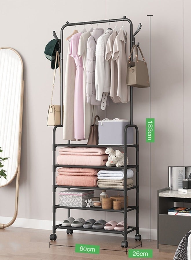 Bukela 5-Tier Coat Rack with Shoe Rack, Hall Tree with Shoe Storage Shelf for Living Room, Bedroom, Office, Black - Image 1