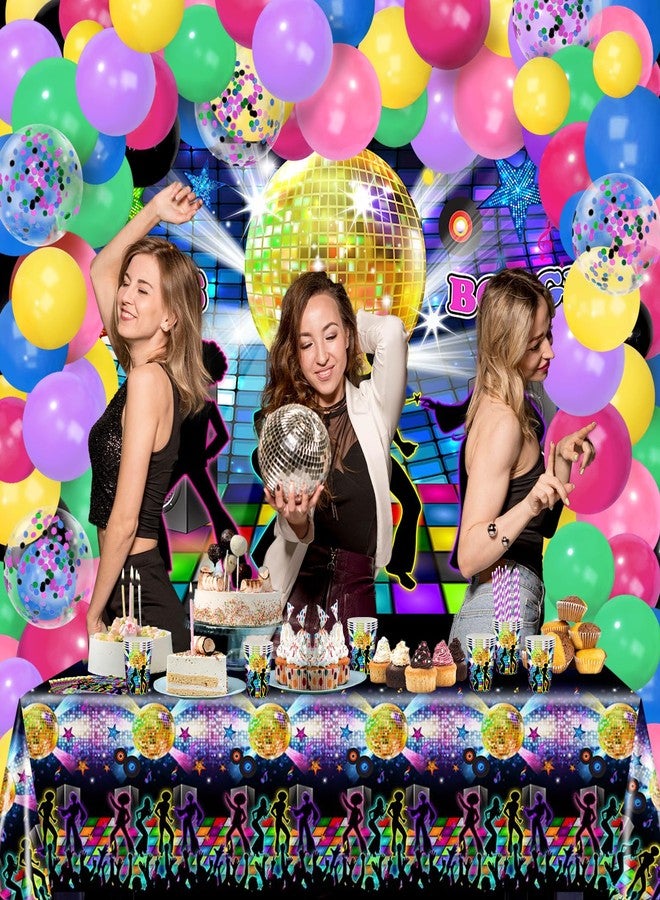 Lecheme 70s Party Decorations 280 PCS 1970s Disco Party Decorations Let's Boogie Backdrop Disco Balloons Plates Napkins Cups Tablecloth 70's Party Supplies - Image 4