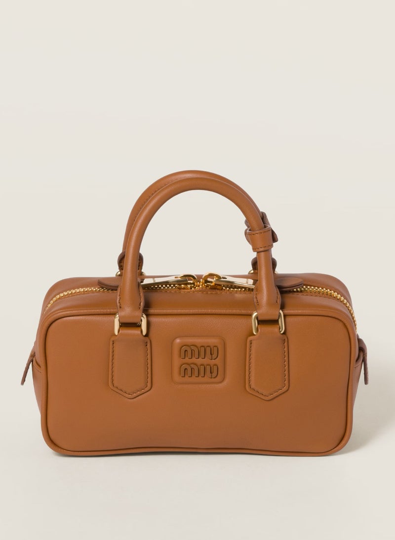 مياو مياو حقيبة أركادي الجلدية، حقيبة حمل جلدية نسائية، حقيبة كتف جلدية نسائية، حقيبة كروس جلدية نسائية، حقيبة يد، بني فاتح - Image 1